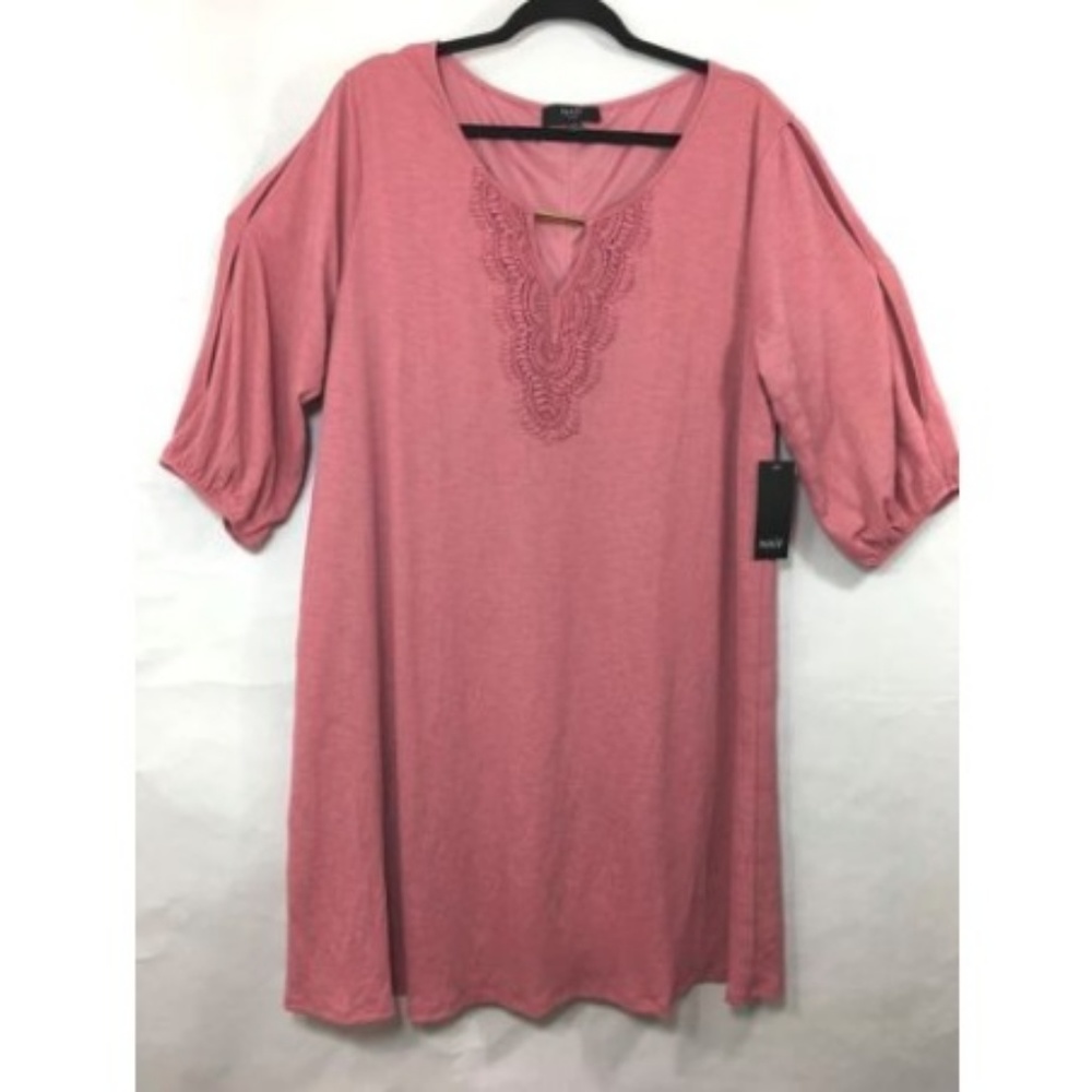 Naif Woman Plus Size 2X Short Sleeve Tunic Top Boho Blouse in Blush Pink
